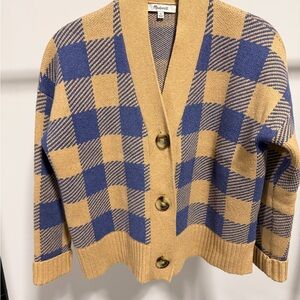 Madewell Blue and Tan Plaid Cardigan